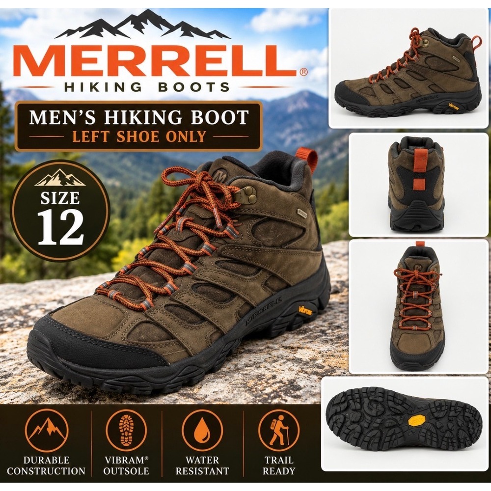 Merrell Moab 3 Mid Waterproof Hiking Boot Brown Leather LEFT BOOT ONLY Mens 12